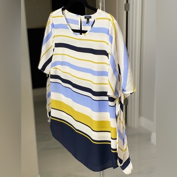 Ann Taylor Tie sleeve blouse blue white striped shirt in size MP good condition - Picture 9 of 16